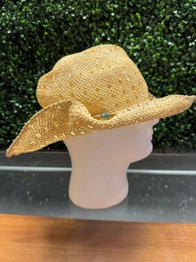 Men's Woven Straw Sun Hat with Bead Accent - Yellow